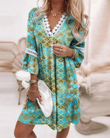 Cara | Boho Muster Mini Abendkleid in Grün