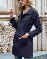 Sandra | Damen Modische Lange Outdoorjacke in Marineblau