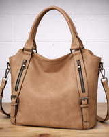 Damen Alltag Handtasche aus Kunstleder in Haferflockenfarben