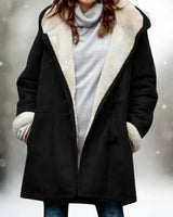 Adelaida | Warmer und Stilvoller Fleece Mantel in Schwarz