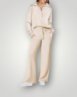 Amelia | Weites Bein Lounge Zweiteiliges Set in Beige