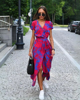 Zayvia - Figurformendes Soft-Touch-Kleid mit V-Ausschnitt in Rot und Blau