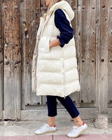 GENA™ -  Lange Modische Jacke mit Kapuze in Cremiges Weiß