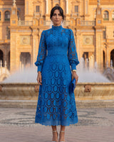 Maelle - Elegantes Langarm Kleid Aus Spitze in Blau