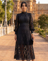Maelle - Elegantes Langarm Kleid Aus Spitze in Schwarz