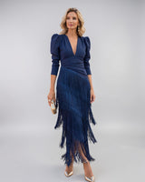 Odelina - Fließendes Fransenkleid in Blau