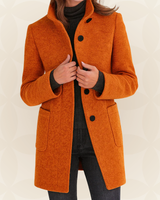 Joclyne – Langarm Mantel mit Hohem Kragen Knopfleiste Und Taschen in Orange