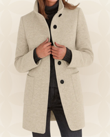 Joclyne – Langarm Mantel mit Hohem Kragen Knopfleiste Und Taschen in Beige