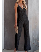 Felicia | Jumpsuit mit V-Ausschnitt und Spitzenrücken in Schwarz