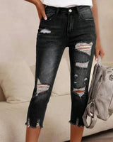 Delina - Ripped-Jeans in Schwarz