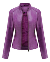 Kirsten | Damen Kunstleder-Bikerjacke mit Reißverschluss in Violett