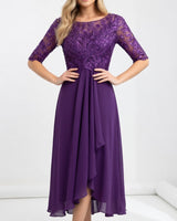 Zerda – Elegantes Midi Kleid Aus Spitze in Lila