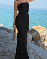 Damen Off Shoulder Bodycon Maxikleid mit Spitze in Schwarz