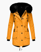 Andrea | Damen Casual Warme Longline Kapuzen Winterjacke in Gold