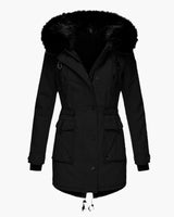 Andrea | Damen Casual Warme Longline Kapuzen Winterjacke in Schwarz