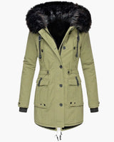 Andrea | Damen Casual Warme Longline Kapuzen Winterjacke in Grün