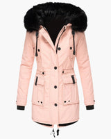 Andrea | Damen Casual Warme Longline Kapuzen Winterjacke in Rosa