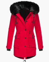 Andrea | Damen Casual Warme Longline Kapuzen Winterjacke in Rot