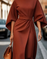 Lissey - Minimalistisches Gürtel-Luxuskleid in Rostbraun (Fast ausverkauft)