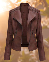 Mandy Noir Lederjacke im Biker-Style in Dunkelbraun
