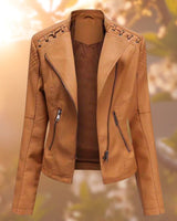 Mandy Noir Lederjacke im Biker-Style in Orange