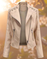 Mandy Noir Lederjacke im Biker-Style in Khaki