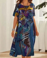 Kunstgalerie™ Kleid mit zeitgenössischem abstraktem Print / Der Stil, der Sie in ein Kunstwerk verwandelt! in Blau