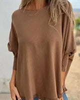 [🔥2 ZUM PREIS VON 1🔥] Giulia™ Oberteil aus hochwertigem, weichem Fleece mit Fledermausärme und Spitzenbesatz am Saum / Eleganter Komfort mit femininer Note! in Braun / Pink