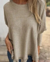 [🔥2 ZUM PREIS VON 1🔥] Giulia™ Oberteil aus hochwertigem, weichem Fleece mit Fledermausärme und Spitzenbesatz am Saum / Eleganter Komfort mit femininer Note! in Khaki / Braun