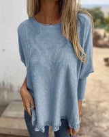 [🔥2 ZUM PREIS VON 1🔥] Giulia™ Oberteil aus hochwertigem, weichem Fleece mit Fledermausärme und Spitzenbesatz am Saum / Eleganter Komfort mit femininer Note! in Blau