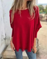 [🔥2 ZUM PREIS VON 1🔥] Giulia™ Oberteil aus hochwertigem, weichem Fleece mit Fledermausärme und Spitzenbesatz am Saum / Eleganter Komfort mit femininer Note! in Rot / Blau