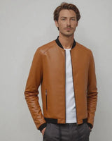 Maverick™ Jacke aus hochwertigem Leder mit minimalistischem Schnitt / Das Must-have für den stilbewussten Mann! in Khaki