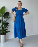 Bella™-Kleid aus strukturierter Viskose mit Prinzessinnenärmeln / Leichtigkeit, Charme und Feminität in jeder Bewegung in Blau