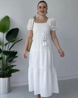 Bella™-Kleid aus strukturierter Viskose mit Prinzessinnenärmeln / Leichtigkeit, Charme und Feminität in jeder Bewegung in Weiß