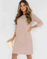 Daily™-Kleid aus Comfort-Strick mit 3/4-Ärmeln / Das elegante Basic, das die Figur vorteilhaft betont, ohne einzuengen! in Khaki