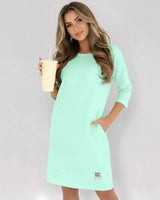 Daily™-Kleid aus Comfort-Strick mit 3/4-Ärmeln / Das elegante Basic, das die Figur vorteilhaft betont, ohne einzuengen! in Hellgrün