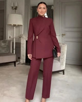 Catherine™ Tailoring-Set mit Blazer und Gerader Hose / Eleganz und Präsenz für Starke Frauen in Wein