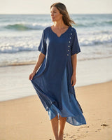 Premium Viskose Miami™ Kleid mit Stilvollem Seitenschlitz in Blau