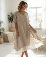 Premium Viskose Miami™ Kleid mit Stilvollem Seitenschlitz in Beige