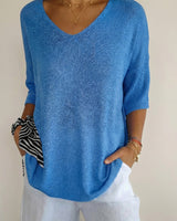Carmim™ Bluse aus weichem Strick mit strukturierter Masche in Blau