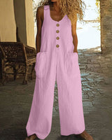 Lässiger Button-Up Jumpsuit mit weitem Bein und Taschen in Pink