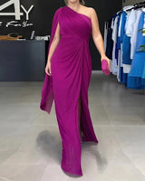 Katharina™ Drapiertes One-Shoulder-Maxikleid in Lila