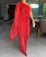 Katharina™ Drapiertes One-Shoulder-Maxikleid in Rot