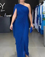 Katharina™ Drapiertes One-Shoulder-Maxikleid in Blau