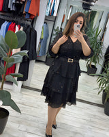 Valencia™ Kleid mit Stufenrock und dezentem Punkte-Muster in Schwartz