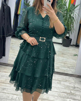 Valencia™ Kleid mit Stufenrock und dezentem Punkte-Muster in Grün