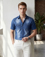 Vittorio™ Slim Fit Denim-Hemd mit Premium-Waschung in Blau