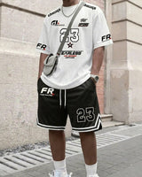 Magnus™ Set mit Jersey-T-Shirt und Shorts, sportlich & vom Motorsport inspiriert in Schwarz und Weiß