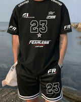Magnus™ Set mit Jersey-T-Shirt und Shorts, sportlich & vom Motorsport inspiriert in Schwarz