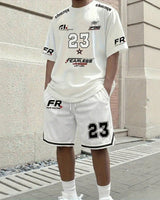 Magnus™ Set mit Jersey-T-Shirt und Shorts, sportlich & vom Motorsport inspiriert in Weiß
